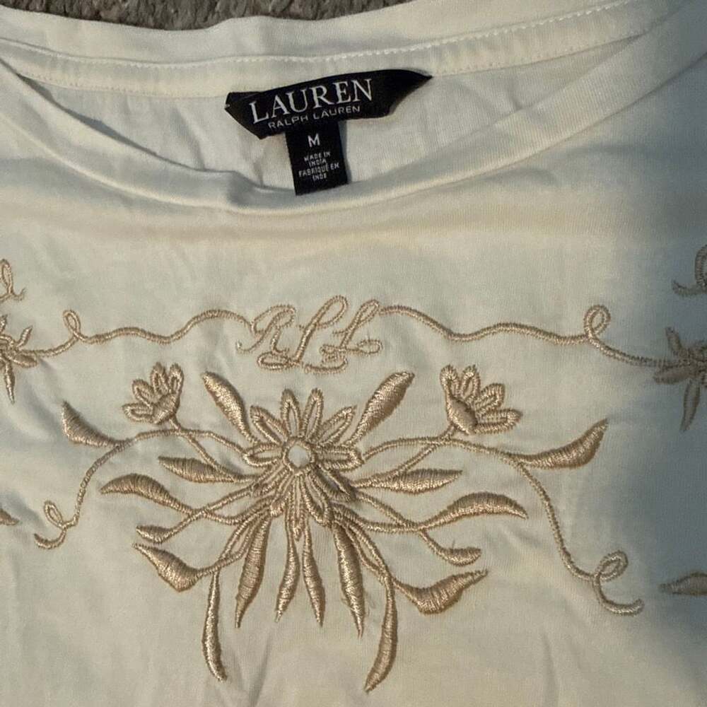 Lauren Ralph Lauren Embroidered Cap Sleeve Top Size M